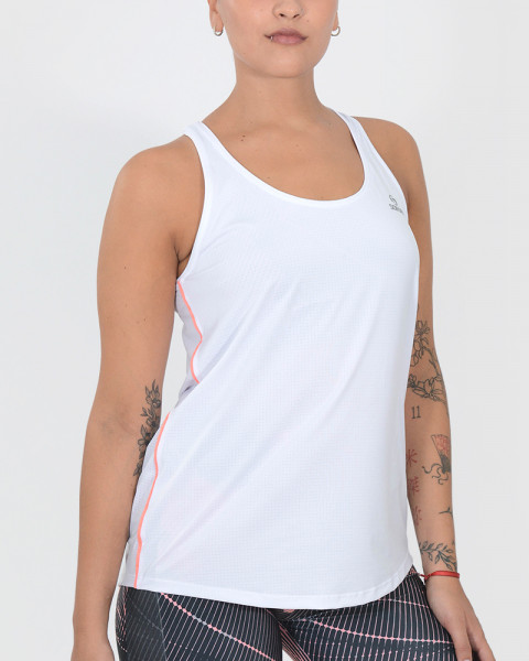 Musculosa de poliéster calado blanco con vivos combinados