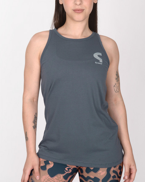 Musculosa cerrada de jersey liviano azul marino