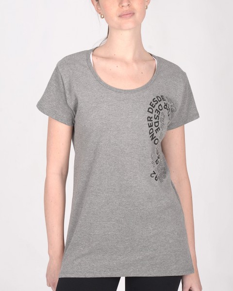 Remera larga y suelta de jersey gris melange con estampa