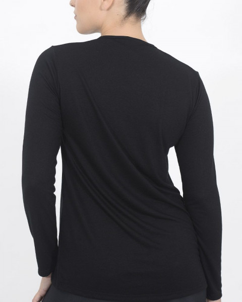 Remera larga de jersey viscosa negra con estampa