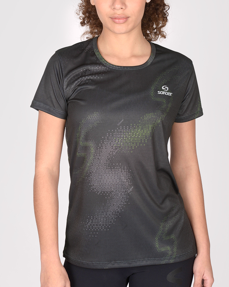 Remera larga de poliéster NEODRY estampado Nexo Negro