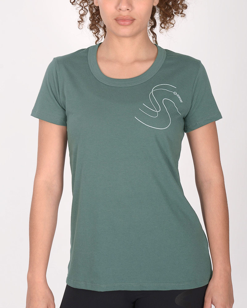Remera larga de jersey liviano verde cemento
