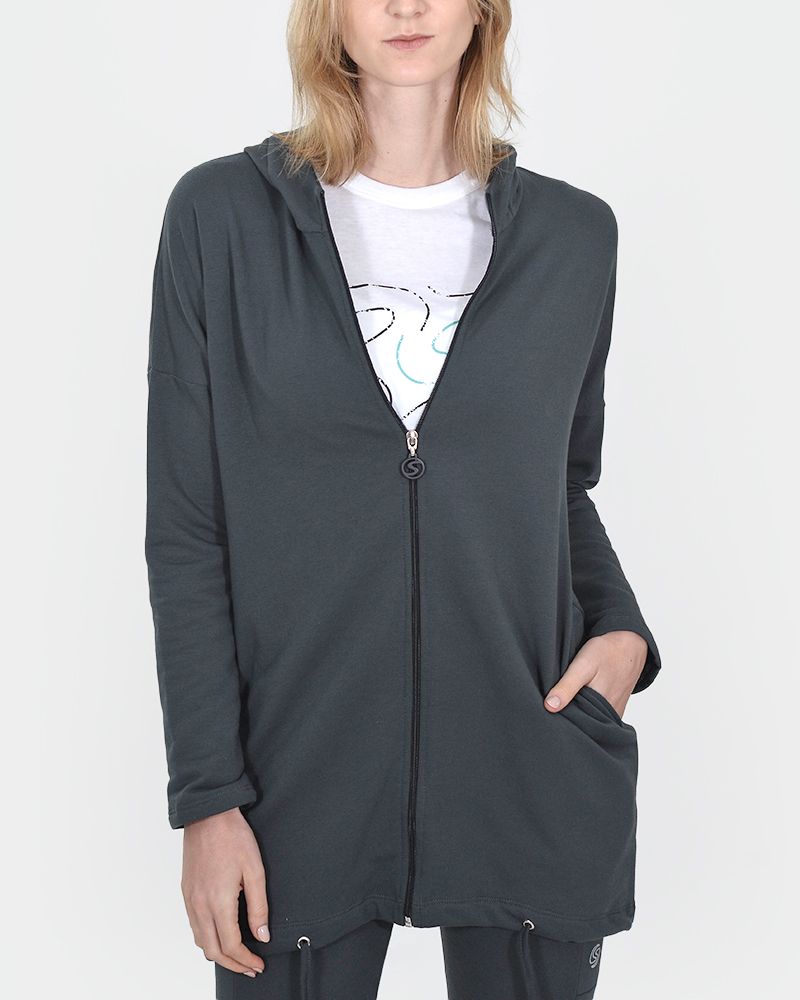 Campera larga de frisa liviana gris oscura
