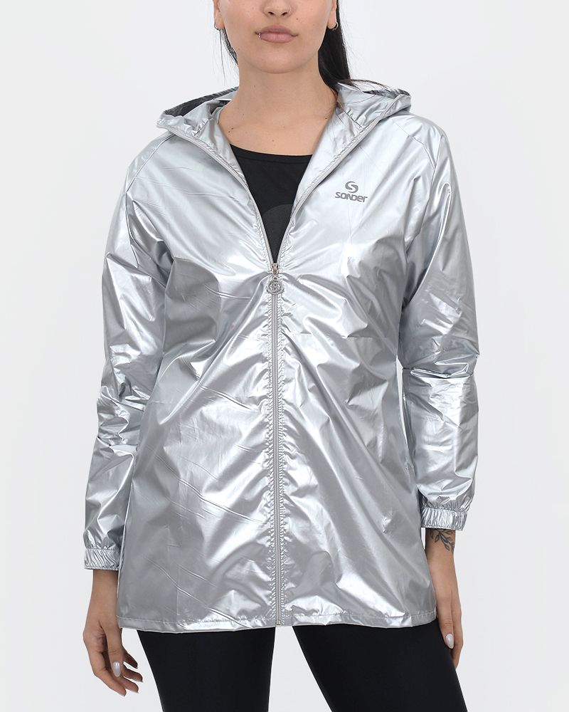 Campera larga impermeable metalizada