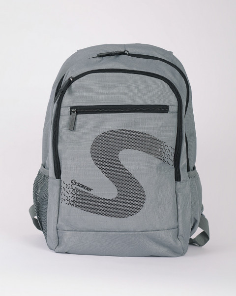 Mochila gris con estampa negra