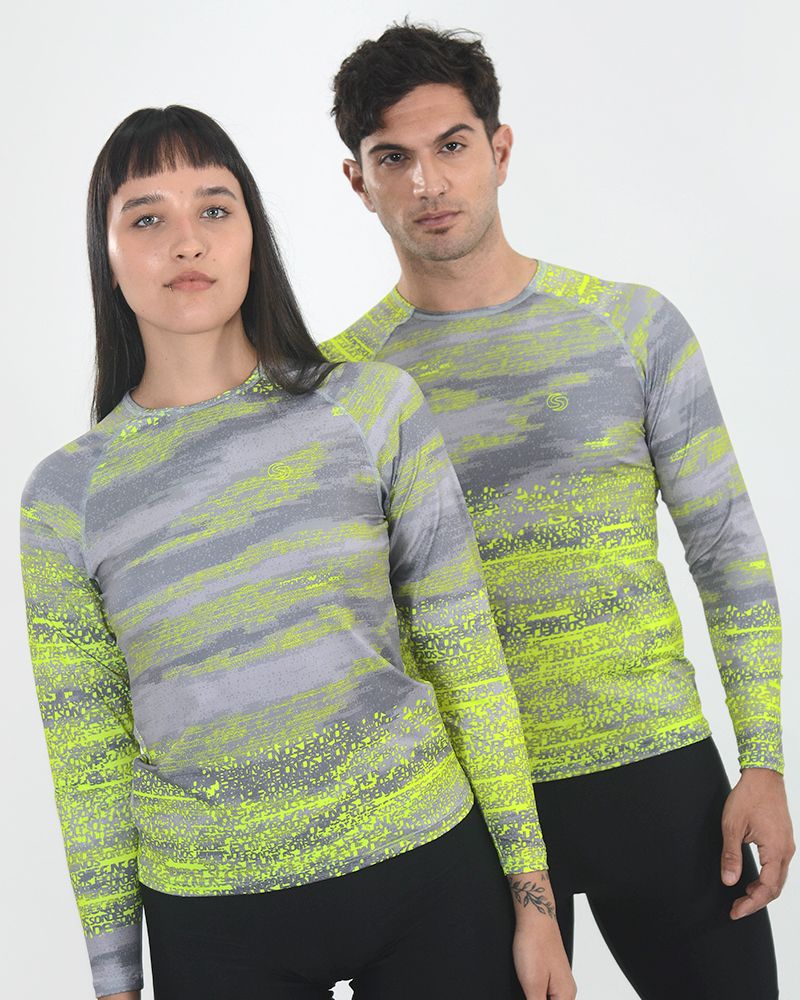 Remera unisex con protección UV estampada Maxi Melange Flúo