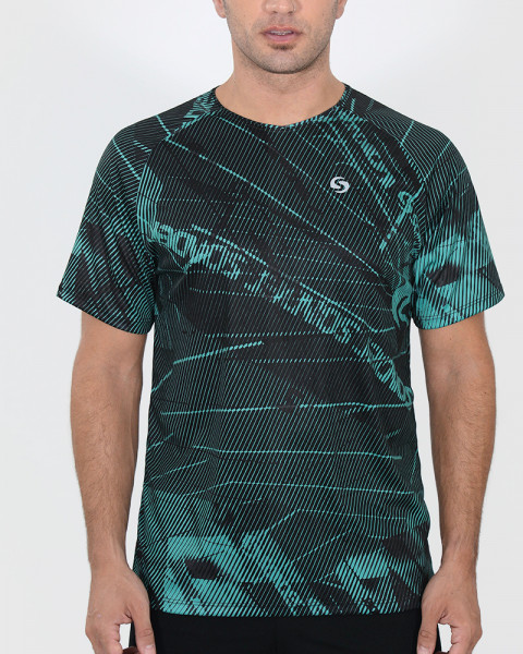Remera entallada de poliéster estampado Pista Aqua