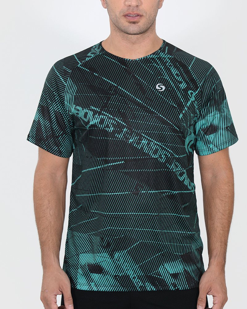Remera entallada de poliéster estampado Pista Aqua