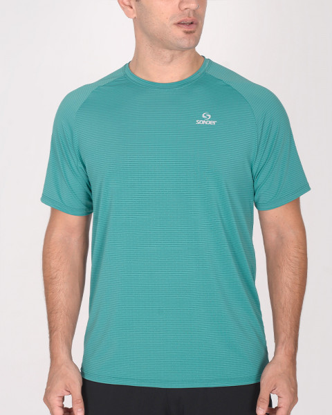 Remera entallada de poliéster tramado turquesa pastel