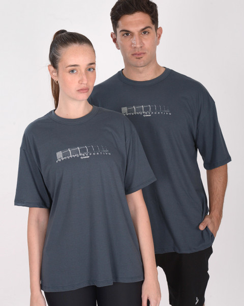 Remera ovesize de jersey azul marino con doble estampa