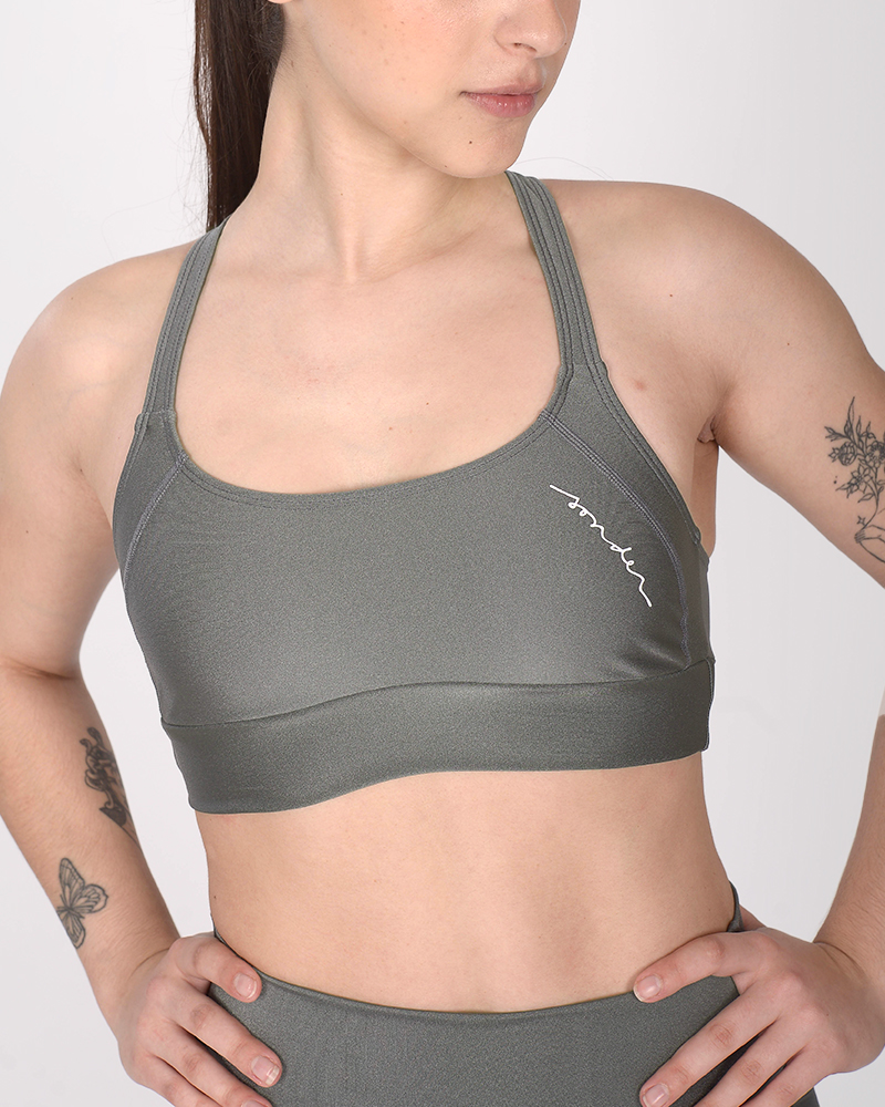 Top de LYCRA metalizada gris plomo