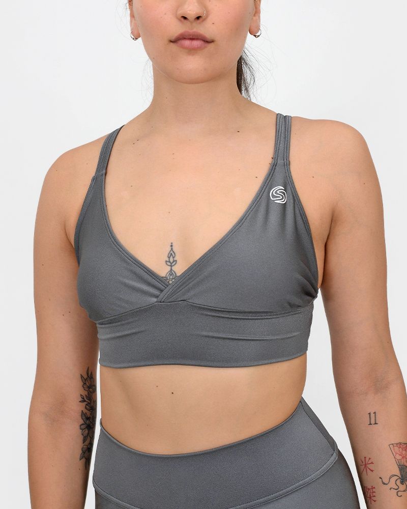 Top de LYCRA de seda metalizada gris