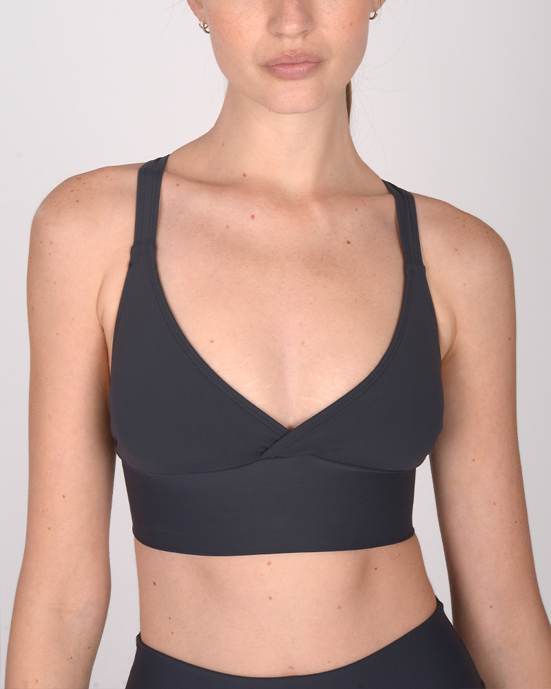 Top cruzado de  LYCRA opaca gris oscuro