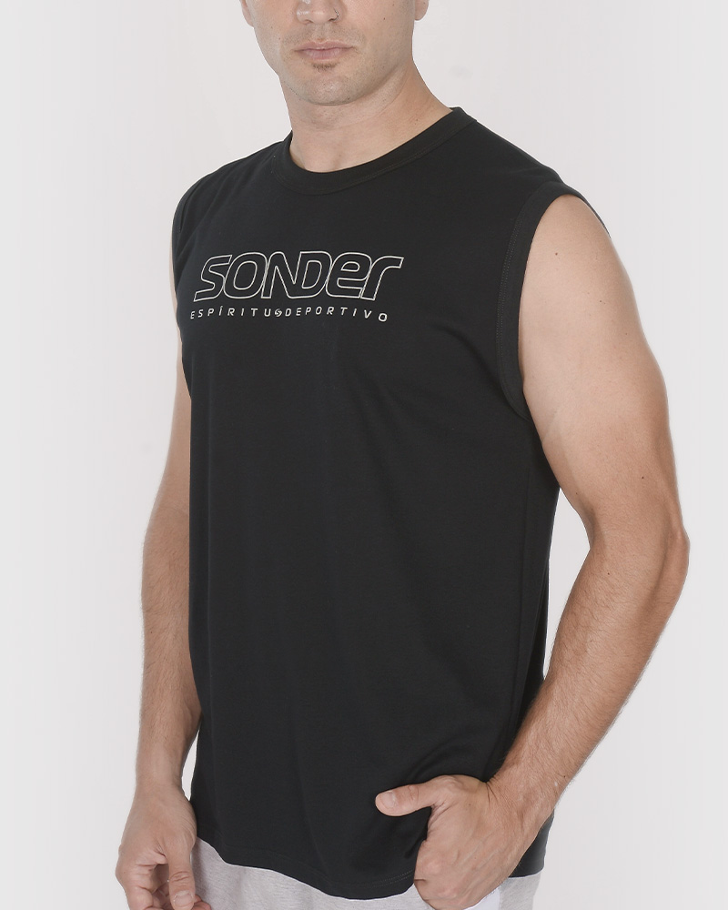 Musculosa de jersey negro con estampa