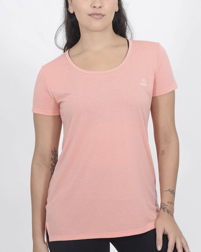 Remera larga evasé de jersey viscosa coral