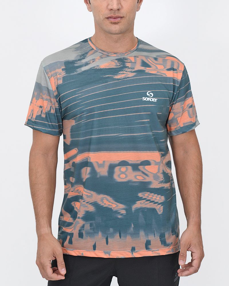 Remera de jersey estampada tecno naranja