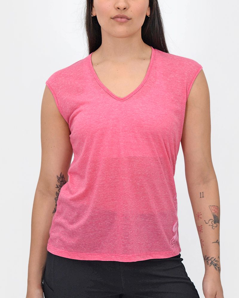 Remera sin mangas de jersey micro-rayado fucsia