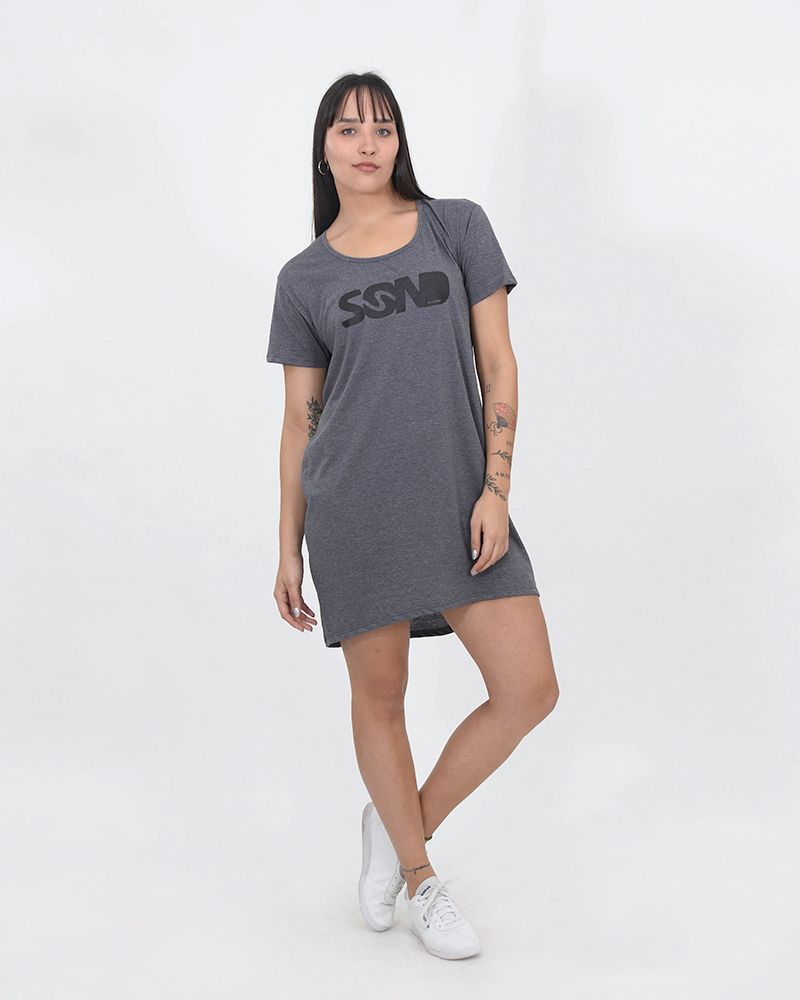 Vestido amplio de jersey gris melange oscuro