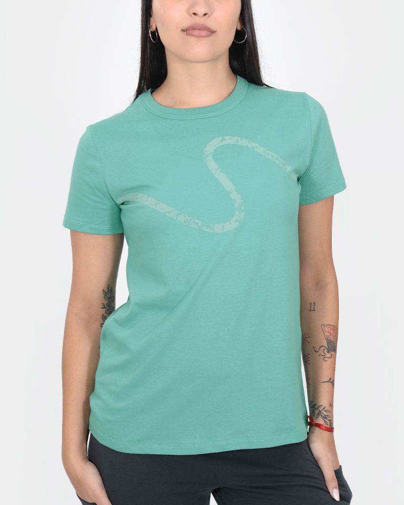 Remera de jersey verde seco con cuello cerrado