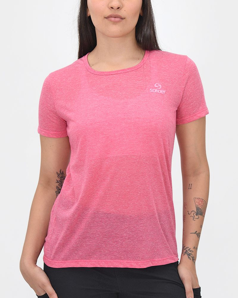 Remera de jersey micro-rayado fucsia