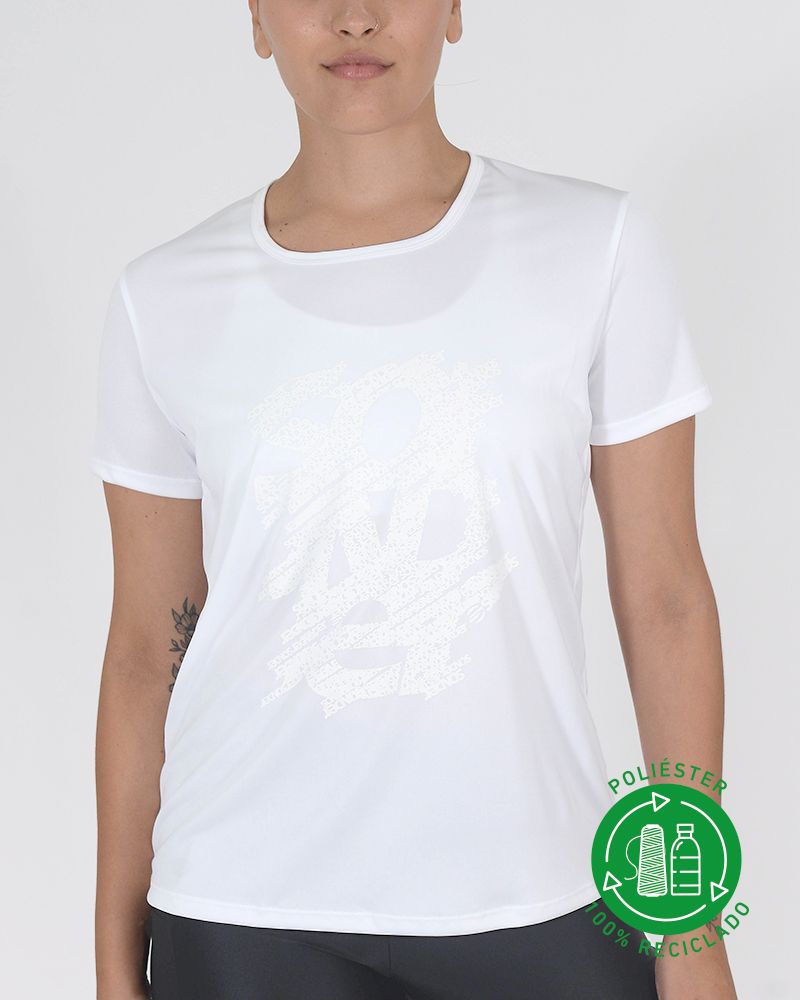 Remera de poliéster reciclado antibacterial blanco con estampa