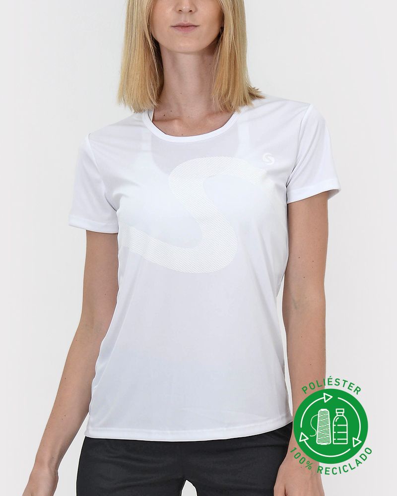 Remera de poliéster reciclado blanca con estampa