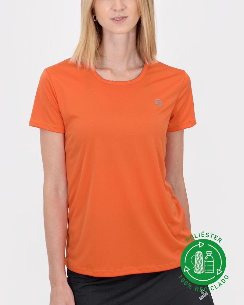 Remera de poliéster reciclado naranja