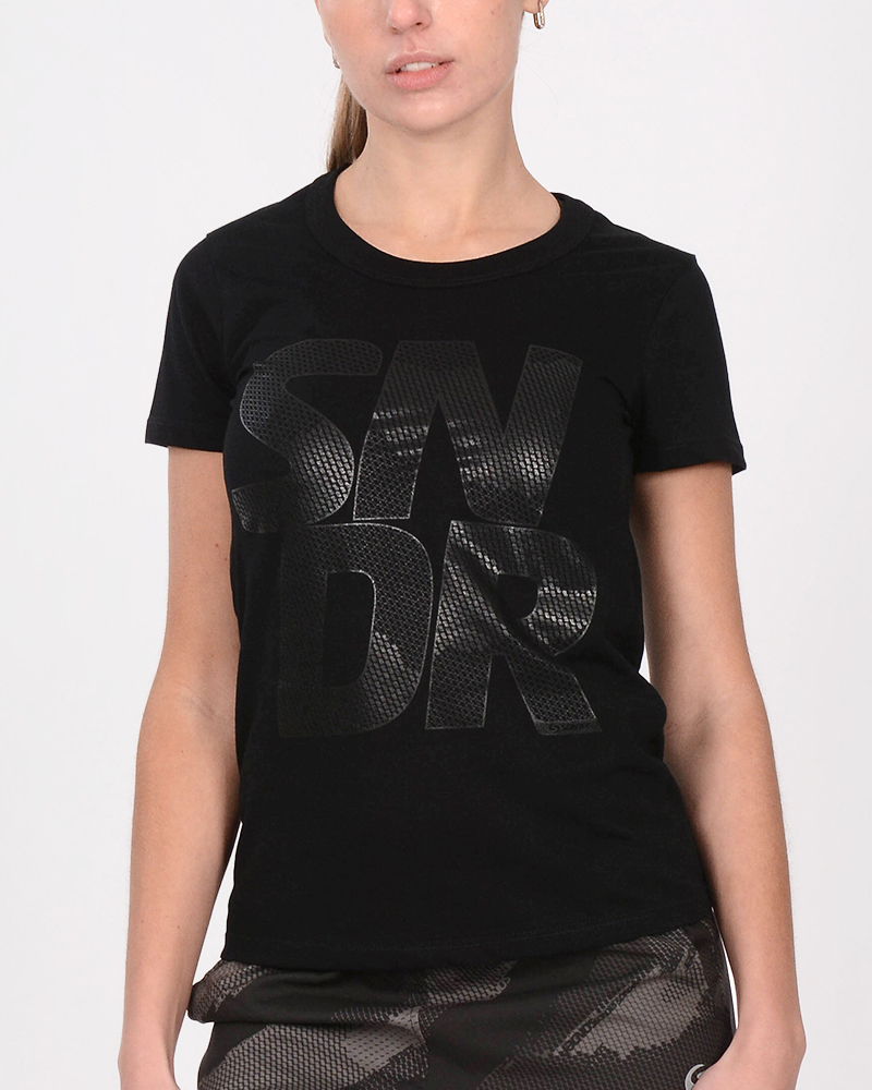 Remera de jersey negro con estampa