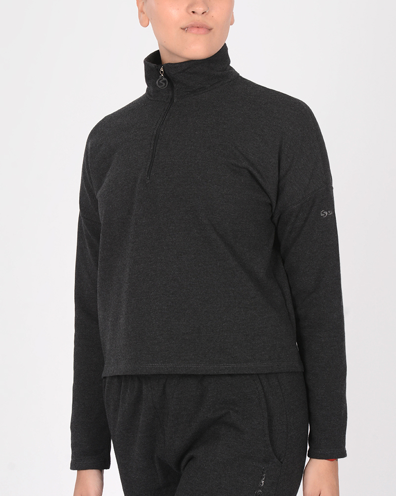 Buzo medio polera de frisa gris oscuro melange