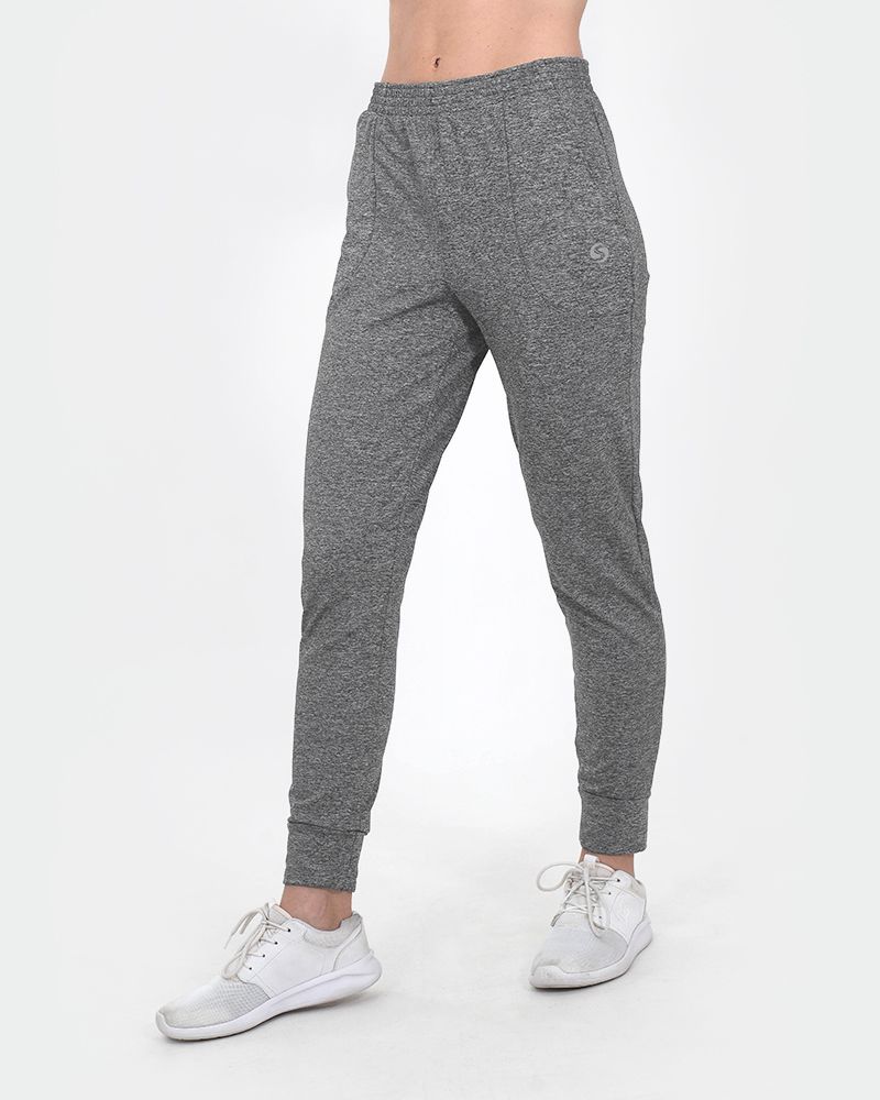 Pantalón chupin de microfibra frisada gris melange oscuro