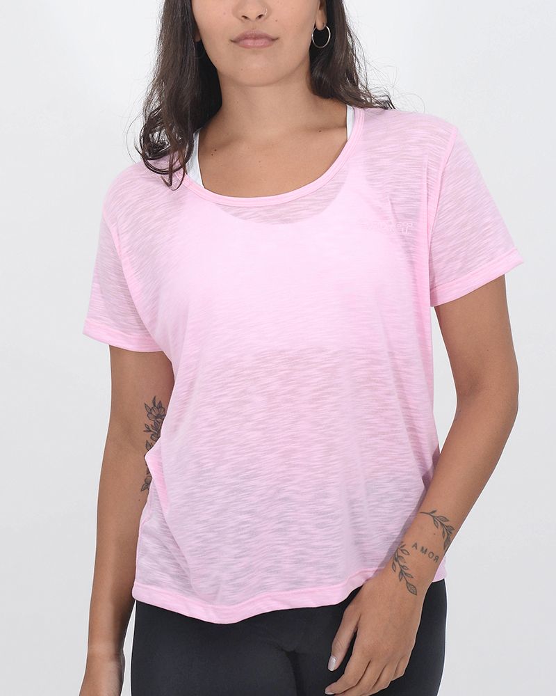 Remera corta y suelta de jersey flamé rosa