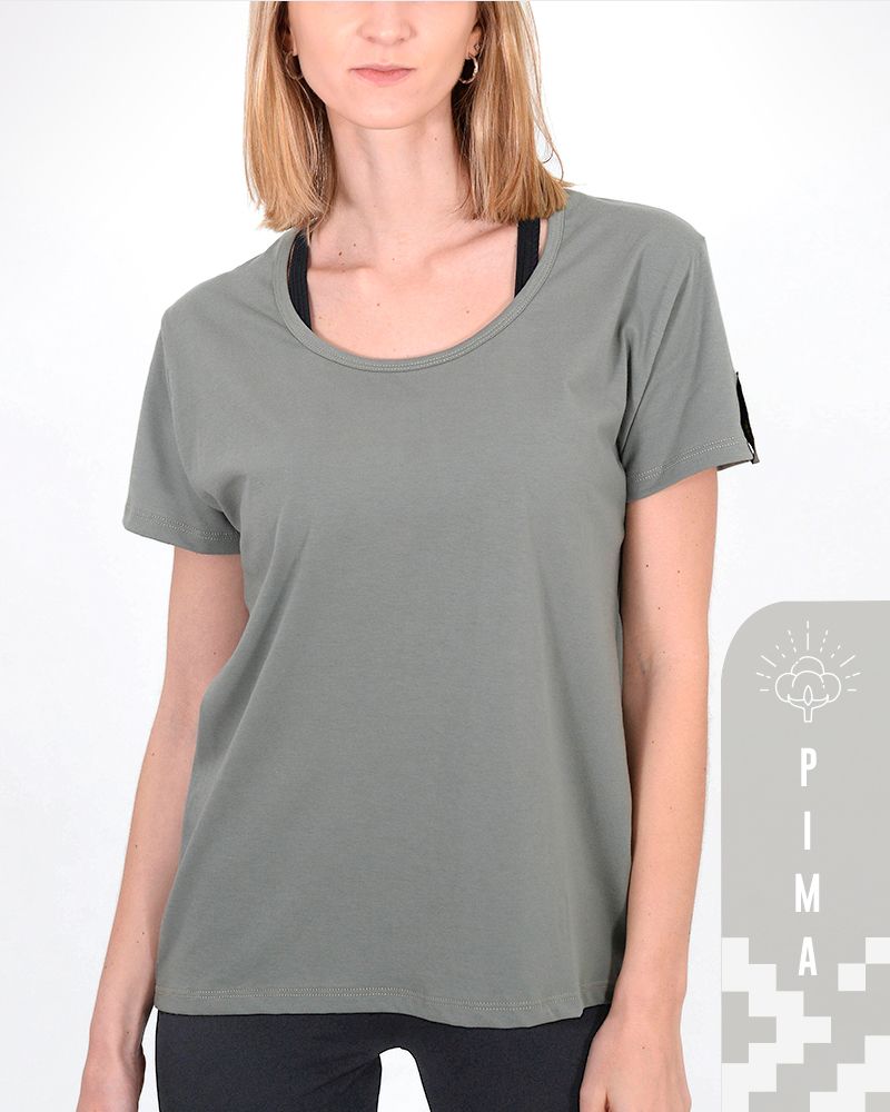 Remera suelta de algodón pima verde cemento