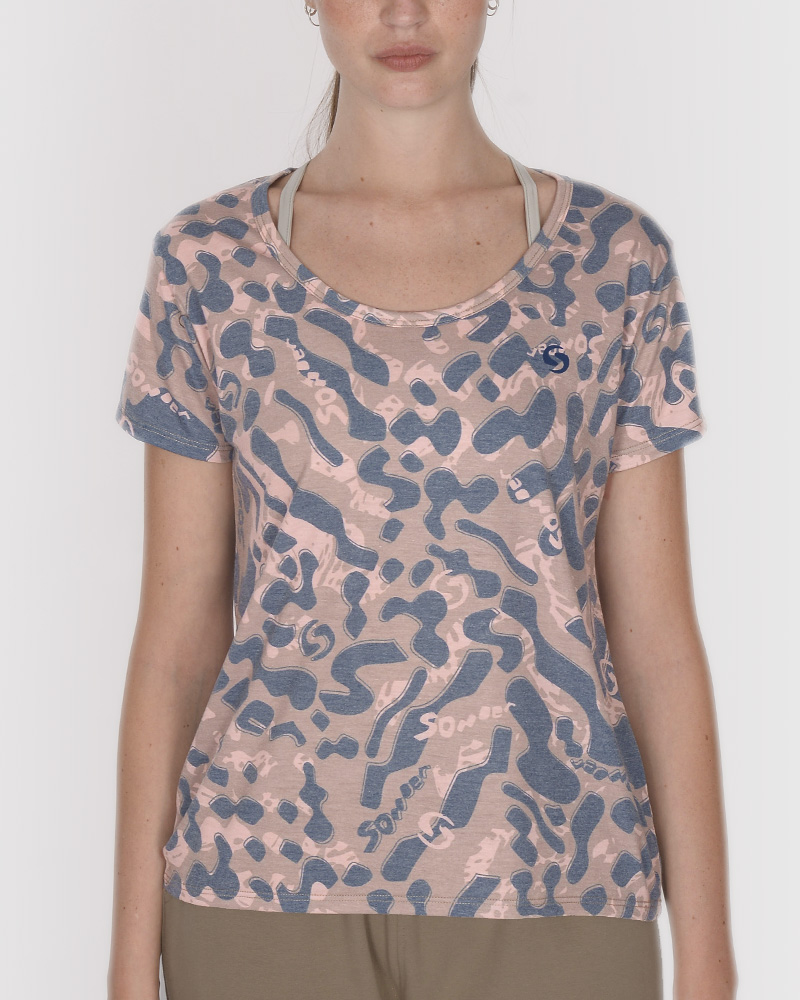 Remera corta y suelta de jersey estampado Huella Azul