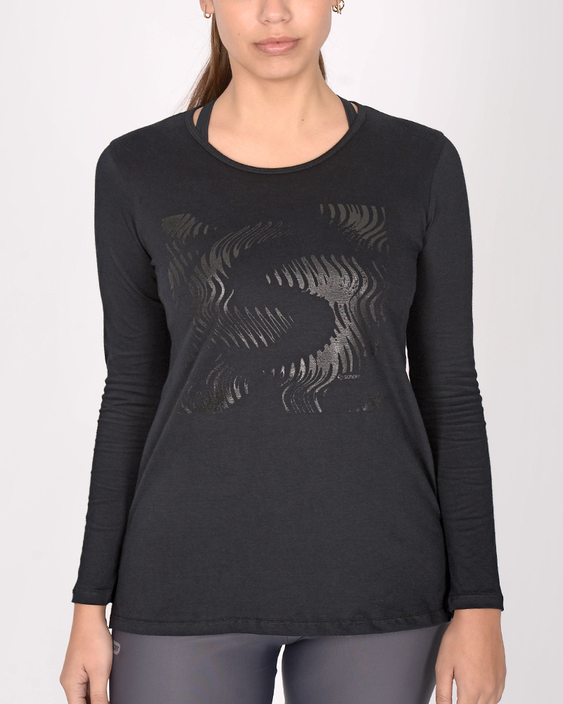 Remera suelta de jersey negro gastado con estampa