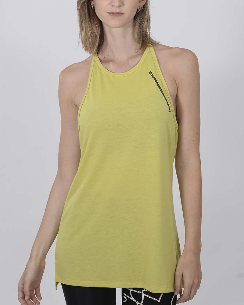 Musculosa con escote alto y espalda triangular de jersey mostaza