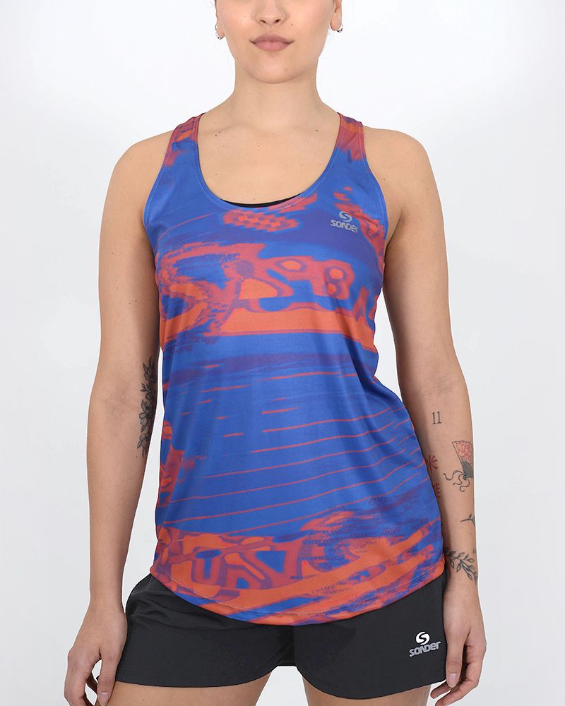 Musculosa de poliéster estampado tecno azul