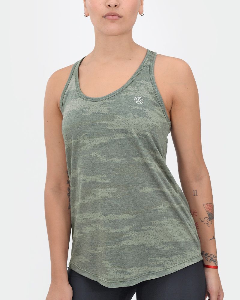 Musculosa suelta de jersey estampada camo verde