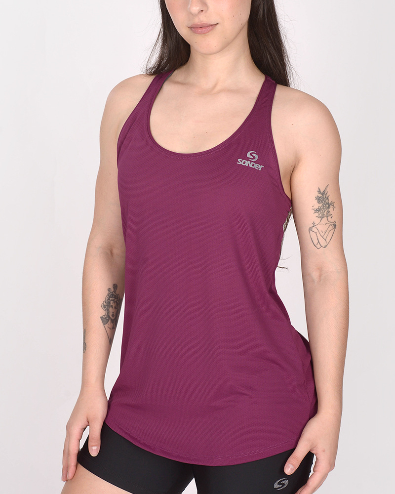 Musculosa de poliéster tramado mora