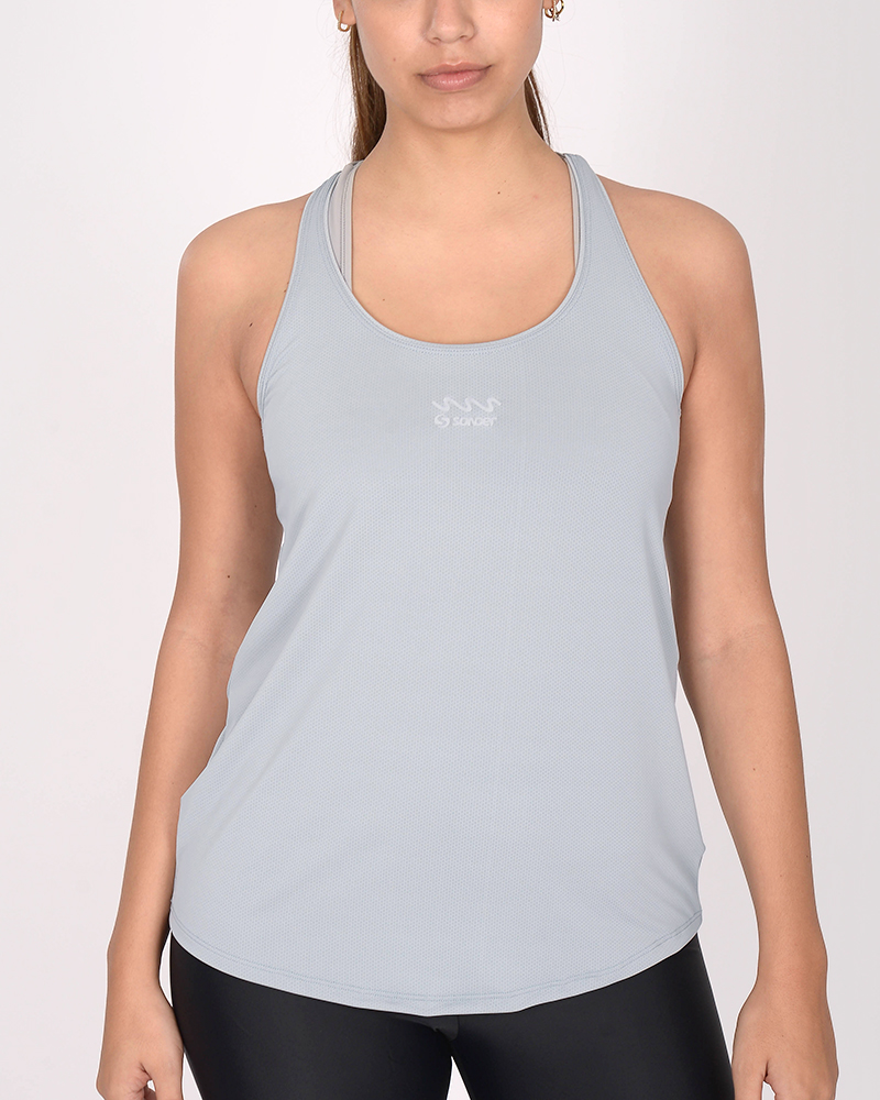 Musculosa competición de poliéster calado gris claro