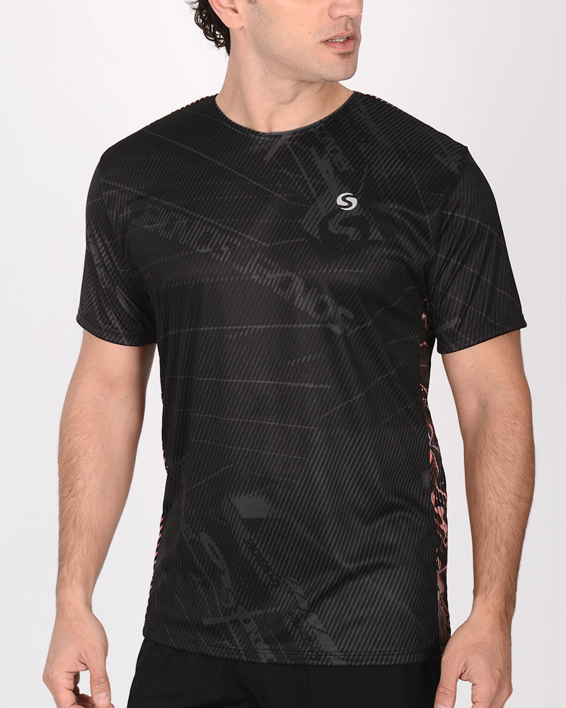 Remera entallada de poliéster estampado Pista Negro