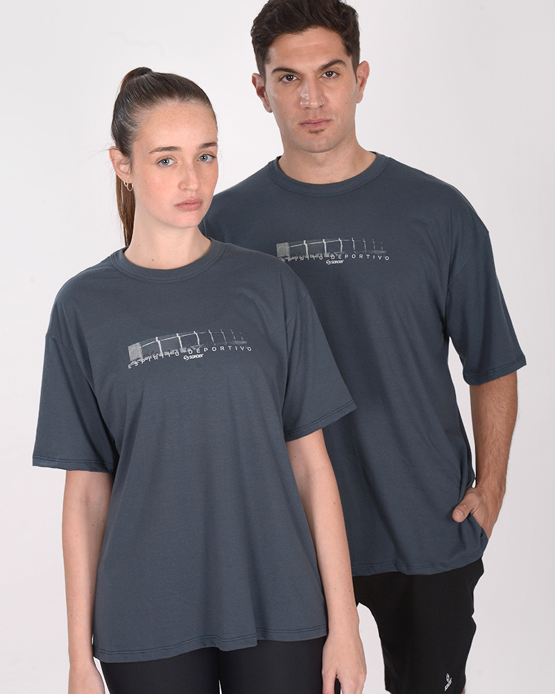 Remera ovesize de jersey azul marino con doble estampa